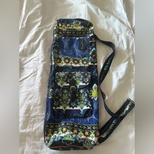 Floral Patterned Blue Yoga Mat Shoulder Bag with Pockets